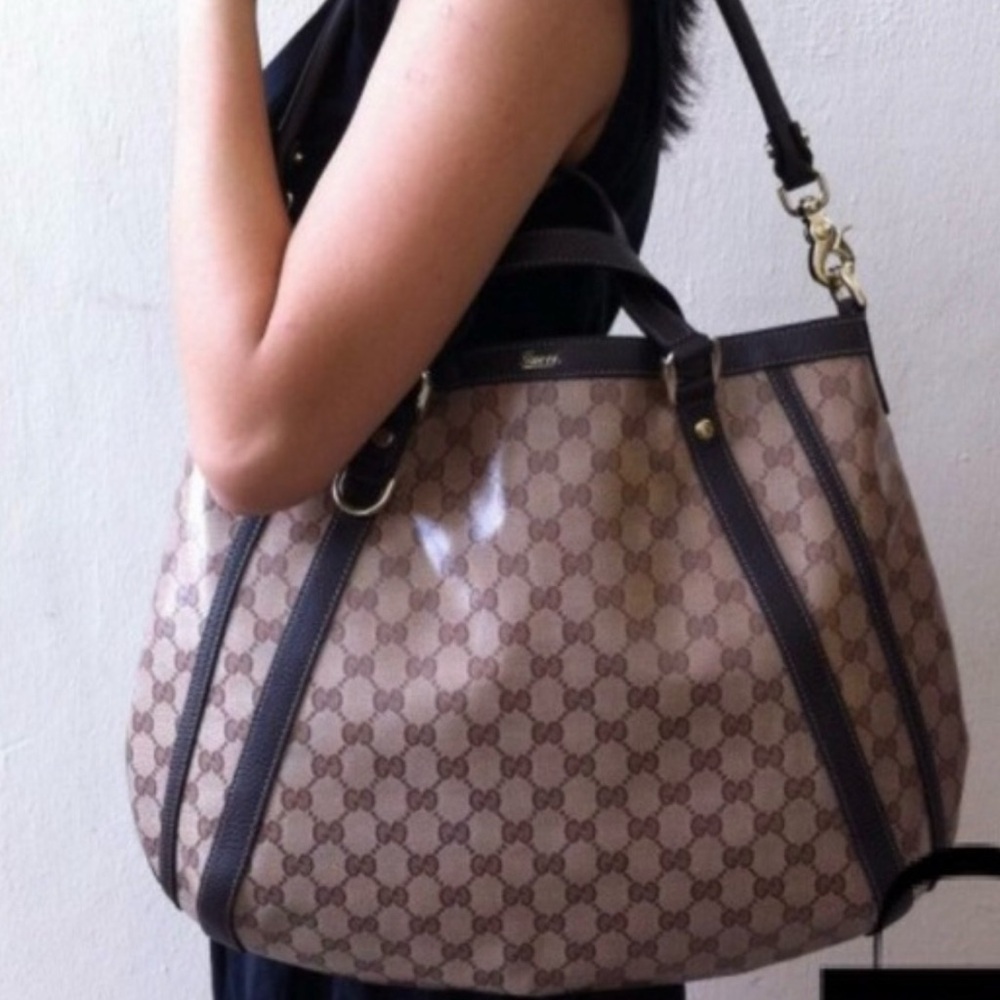 Gucci Brown and Dark Brown Crystal GG Monogram Tote
